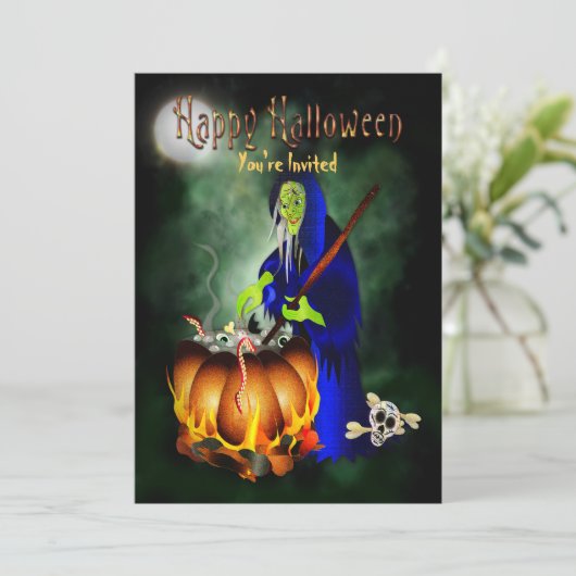 Uitnodiging Halloween Party Haggard Witch Brewing (Staand voorkant)