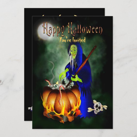 Uitnodiging Halloween Party Haggard Witch Brewing (Voorkant / Achterkant)