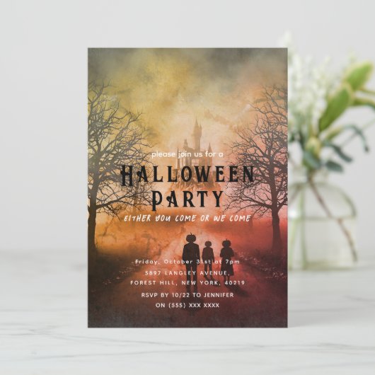 Uitnodiging Halloween Pompoen Familiefeest (Staand voorkant)