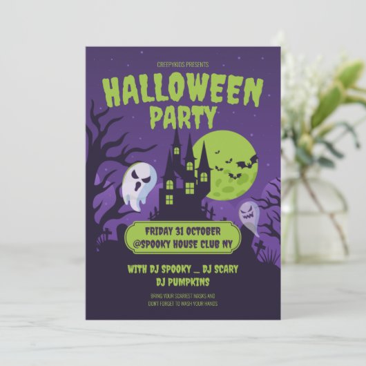 Uitnodiging Halloween verkleedfeest Halloween Fees (Staand voorkant)