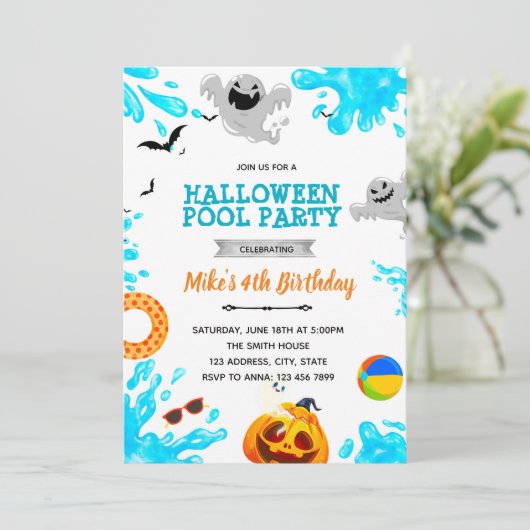 Uitnodiging Halloween zwembadfeest (Staand voorkant)