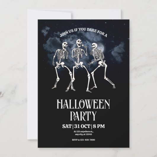 Uitnodiging Halloweenfeest, Halloween Skeletfeest (Voorkant)