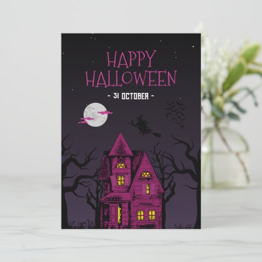 Uitnodiging Halloweenfeest, Kinderen Griezelnacht  (Staand voorkant)