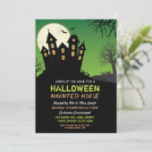 Uitnodiging Halloweenfeest Spokenhuis Horror Vleer (Staand voorkant)