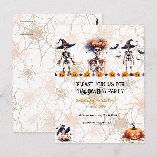 Uitnodiging Halloweenfeest – Spooktaculair Feest (Voorkant / Achterkant)