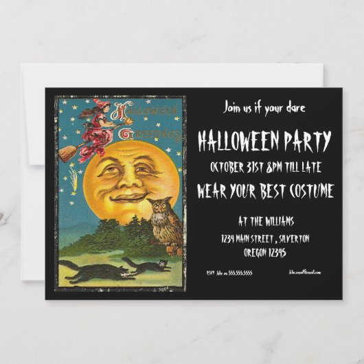 Uitnodiging Halloweenfeest Vintage Heks (Voorkant)