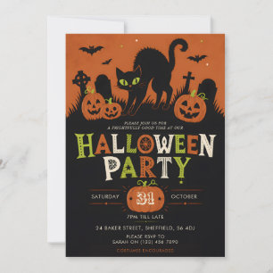 Uitnodiging Halloweenfeest - Zwarte Kat
