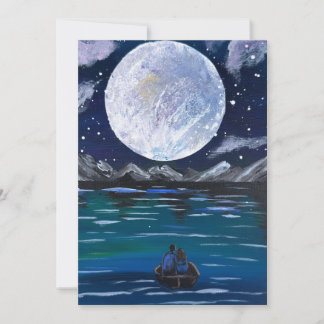 Uitnodiging-Handgemaakte kunst- Maanlichte Liefde Kaart