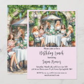 Uitnodiging Happy Birthday Lunch Chic Dames (Voorkant / Achterkant)