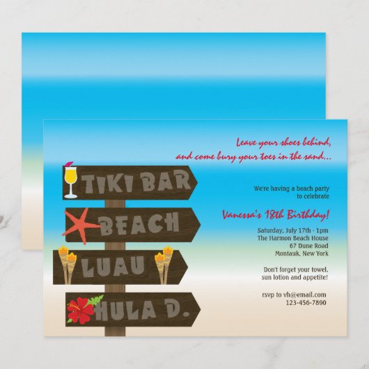 Uitnodiging Hawaiian Party (Voorkant / Achterkant)