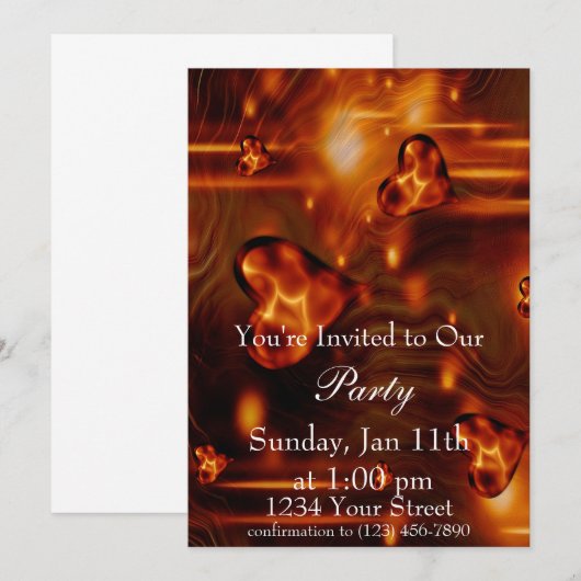 Uitnodiging Heart Flame-feest vol (Voorkant / Achterkant)