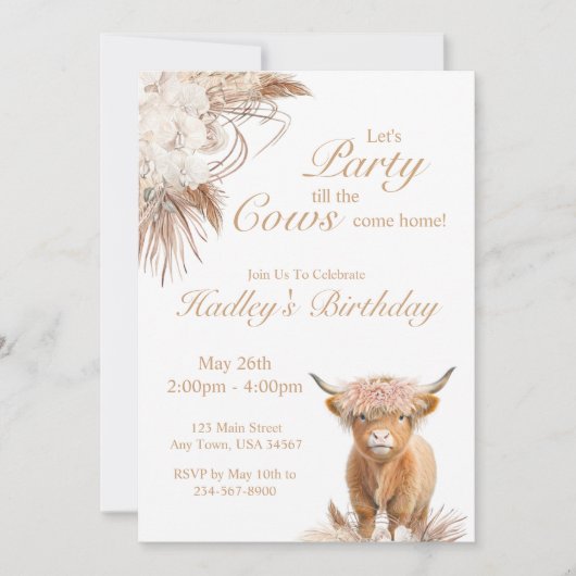 Uitnodiging Heilige Koe Hooglanderskoe Feest (Voorkant)