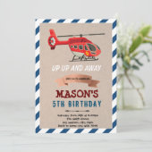 Uitnodiging helikopter vliegtuig verjaardagsfeest (Staand voorkant)