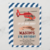 Uitnodiging helikopter vliegtuig verjaardagsfeest (Voorkant / Achterkant)