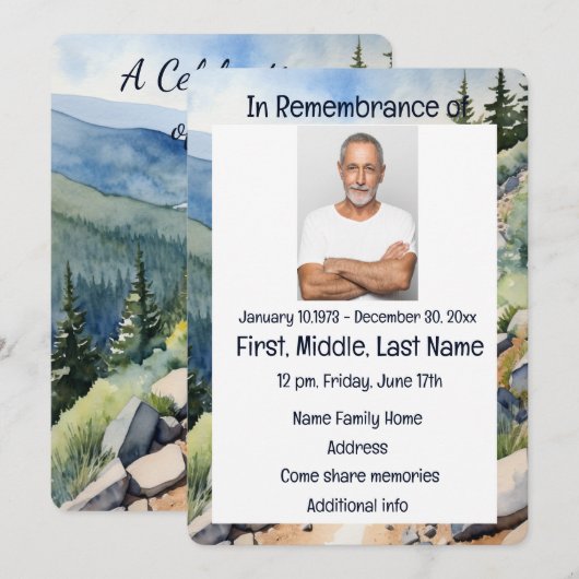 Uitnodiging Herdenkingsdienst Aquarel Fietsen (Voorkant / Achterkant)