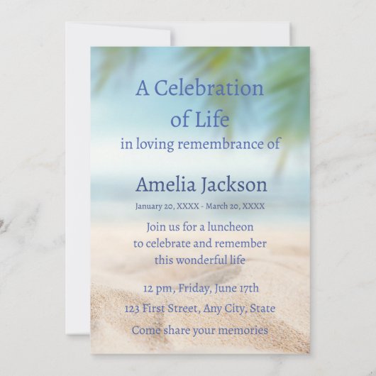 Uitnodiging Herdenkingsdienst Strand Oceaan Zee Me (Achterkant)