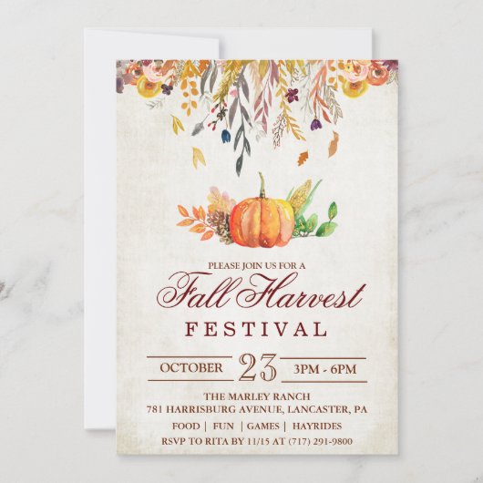 Uitnodiging herfst herfst Harvest Festival (Voorkant)