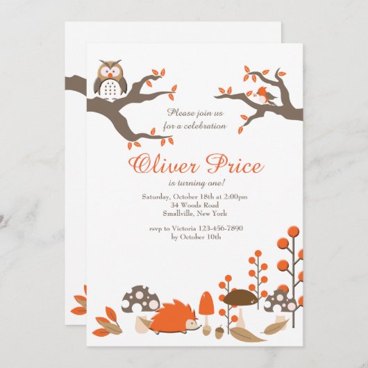 Uitnodiging herfstdieren (Voorkant / Achterkant)