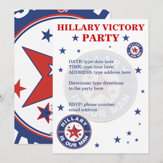 Uitnodiging Hillary Overwinningspartij (Voorkant / Achterkant)