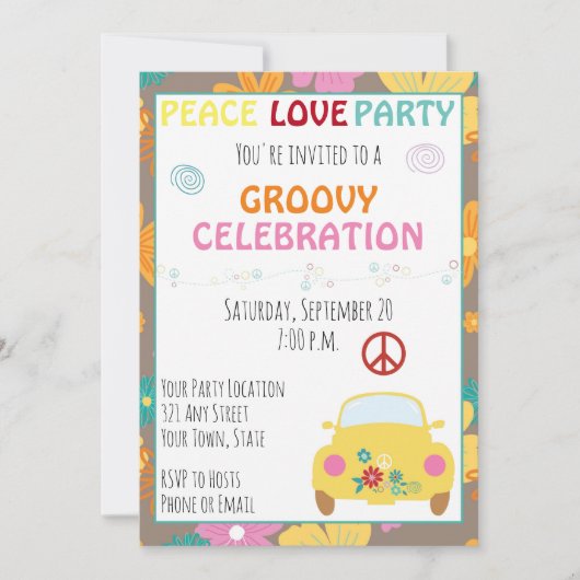 Uitnodiging Hippie Party van 60 (Voorkant)