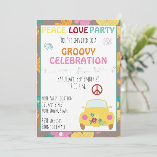 Uitnodiging Hippie Party van 60 (Staand voorkant)