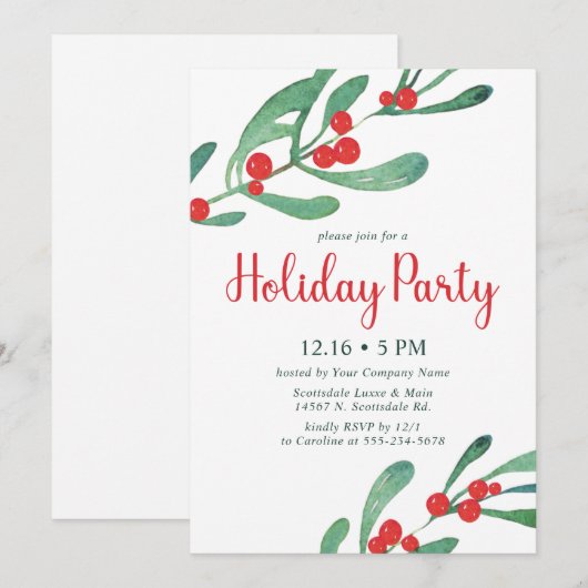 Uitnodiging Holly Company Holiday Party (Voorkant / Achterkant)