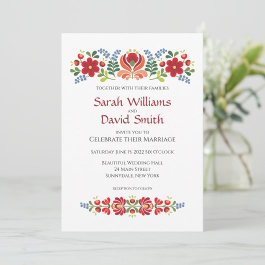 Uitnodiging Hongaarse ontwerpagenda Rode Bloemen (Staand voorkant)