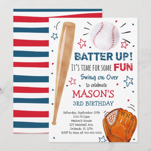 Uitnodiging honkbal op zondag, Baseball Invitae (Voorkant / Achterkant)