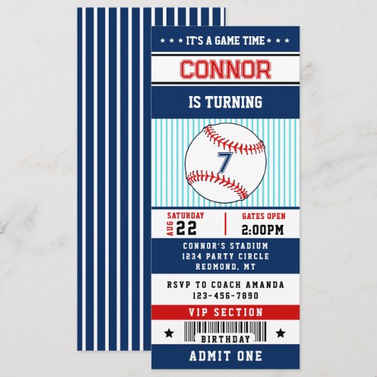 Uitnodiging honkbalticket (Voorkant / Achterkant)