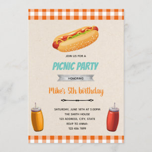 Uitnodiging hotdog picknick verjaardag thema
