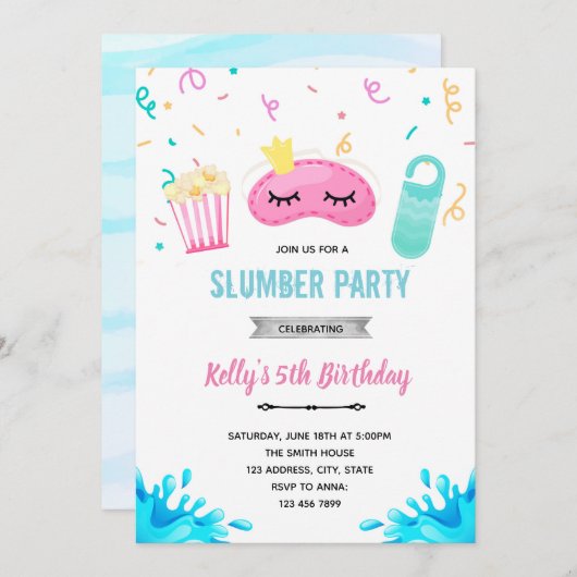 Uitnodiging hotel slaapfeest zwembadfeest (Voorkant / Achterkant)
