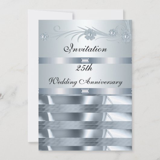 Uitnodiging Huwelijksjubileum 25e Zilver Blauw (Voorkant)