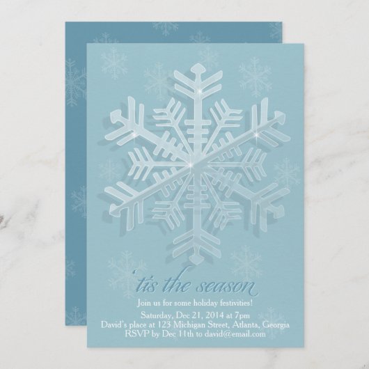 Uitnodiging Ice Snowflake Holiday Party (Voorkant / Achterkant)