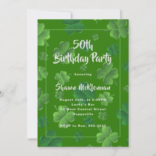 Uitnodiging Ierse Birthday Adult Party (Voorkant)