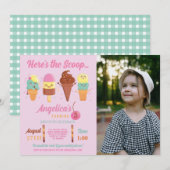 Uitnodiging Ijszaak Cute Girls Lolly (Voorkant / Achterkant)