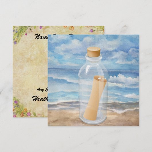 "Uitnodiging in een fles" - Aanhaling in een bakje Kaart (Voorkant / Achterkant)