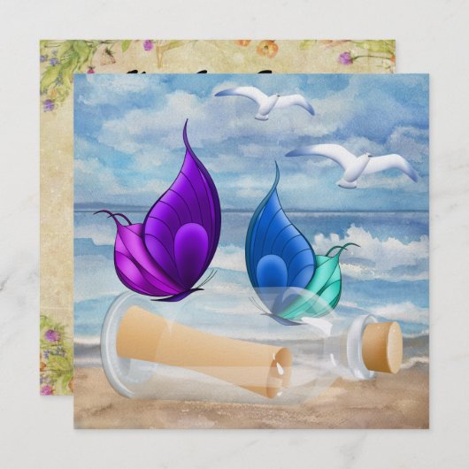 "Uitnodiging in een fles" - Aanhaling in een bakje Kaart (Voorkant / Achterkant)