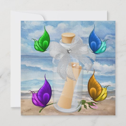 "Uitnodiging in een Fles" - Strand Uitnodiging - S (Voorkant)