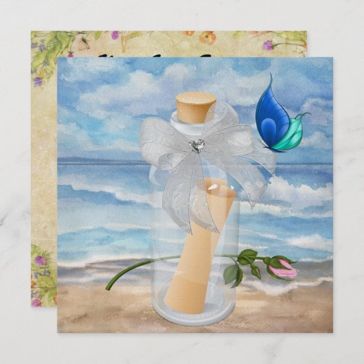 "Uitnodiging in een Fles" - Stranduitnodiging - SR Kaart (Voorkant / Achterkant)