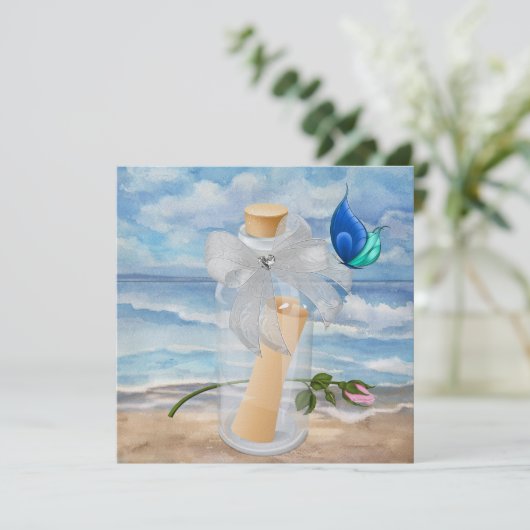 "Uitnodiging in een Fles" - Stranduitnodiging - SR Kaart (Staand voorkant)