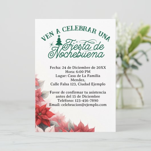 Uitnodiging in het Spaans Kerstfeest Fiesta de Noc (Staand voorkant)