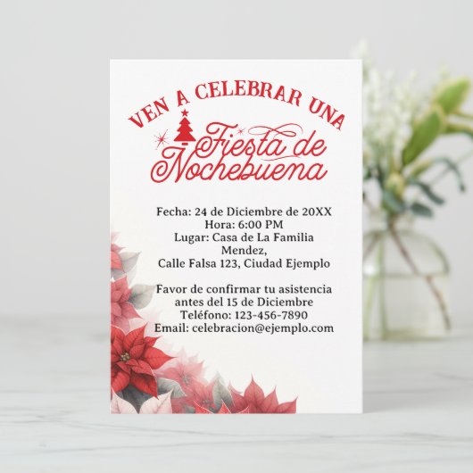 Uitnodiging in het Spaans Kerstfeestfeest in het S (Staand voorkant)