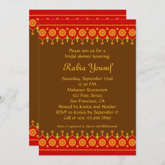 Uitnodiging in Indiase stijl Bridal Shower (Voorkant / Achterkant)
