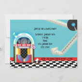 Uitnodiging in rode kleur voor 50's Jukebox Dance (Achterkant)