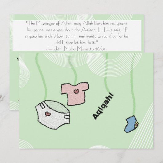 Uitnodiging islamitische Aqiqa - viering van de ba (Voorkant / Achterkant)