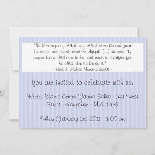 Uitnodiging islamitische Aqiqa - viering van de ba (Achterkant)