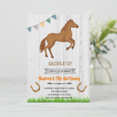 Uitnodiging jongens paard thema feest (Staand voorkant)
