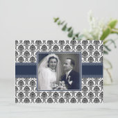 Uitnodiging Jubileum Navy Blue Damask (Staand voorkant)