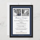 Uitnodiging Jubileum Navy Blue Damask (Achterkant)