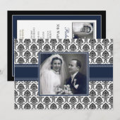 Uitnodiging Jubileum Navy Blue Damask (Voorkant / Achterkant)